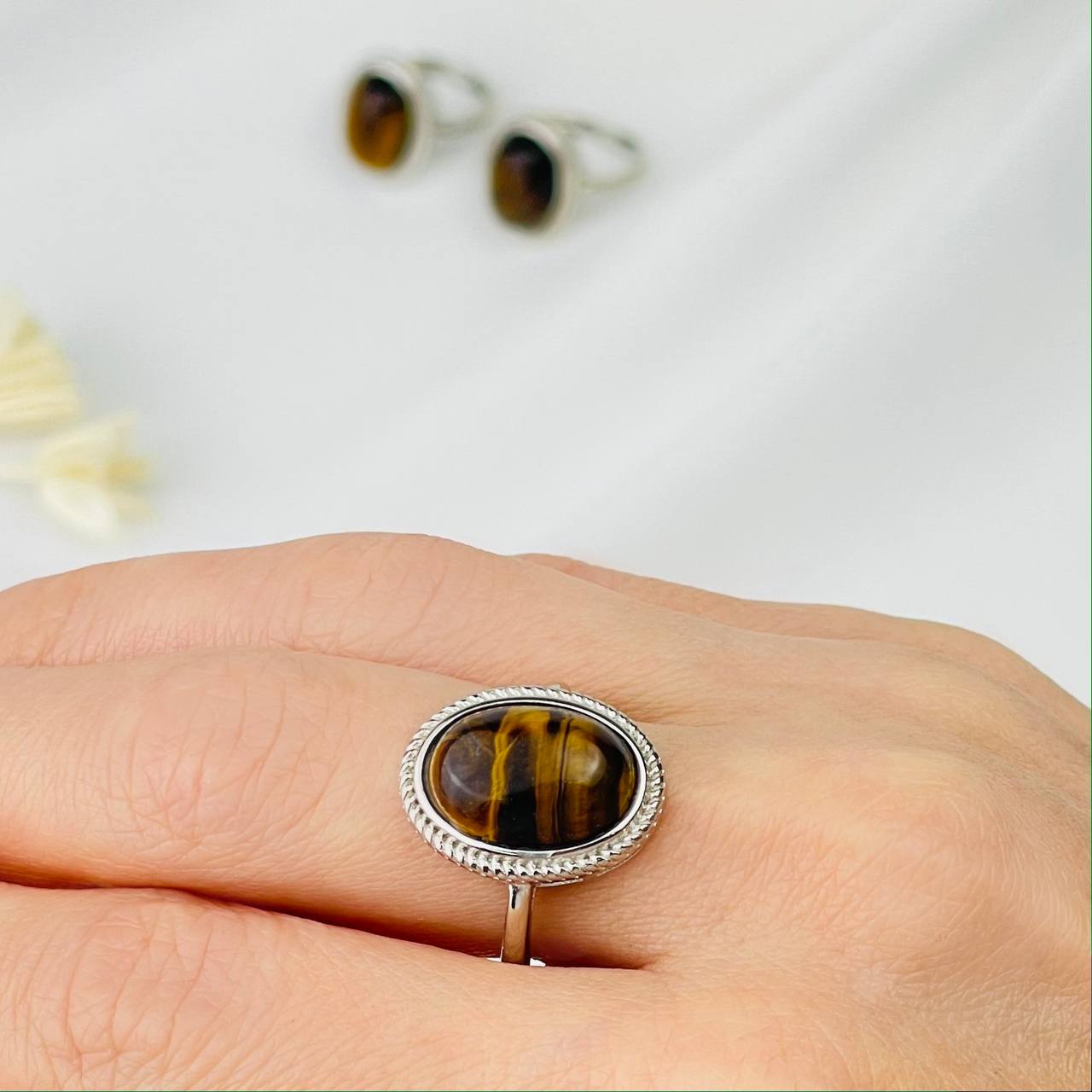 Радуга Самоцветов Кольцо регулируемое из Тигрового глаза