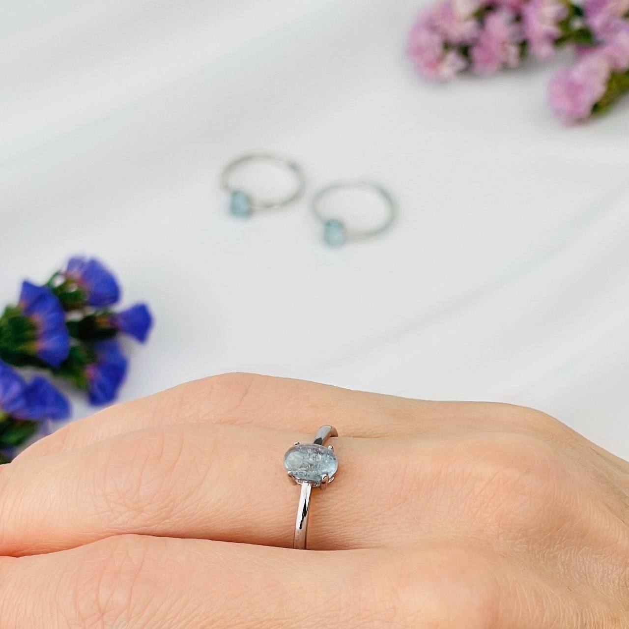 Радуга Самоцветов Кольцо регулируемое из Аквамарина