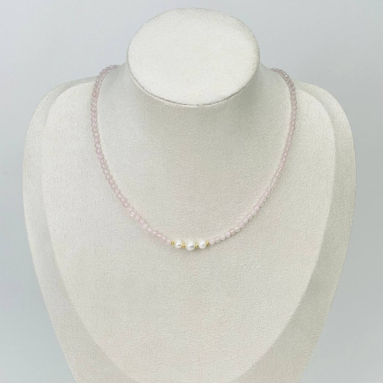 Радуга Самоцветов Чокер из Розового кварца и Жемчуга