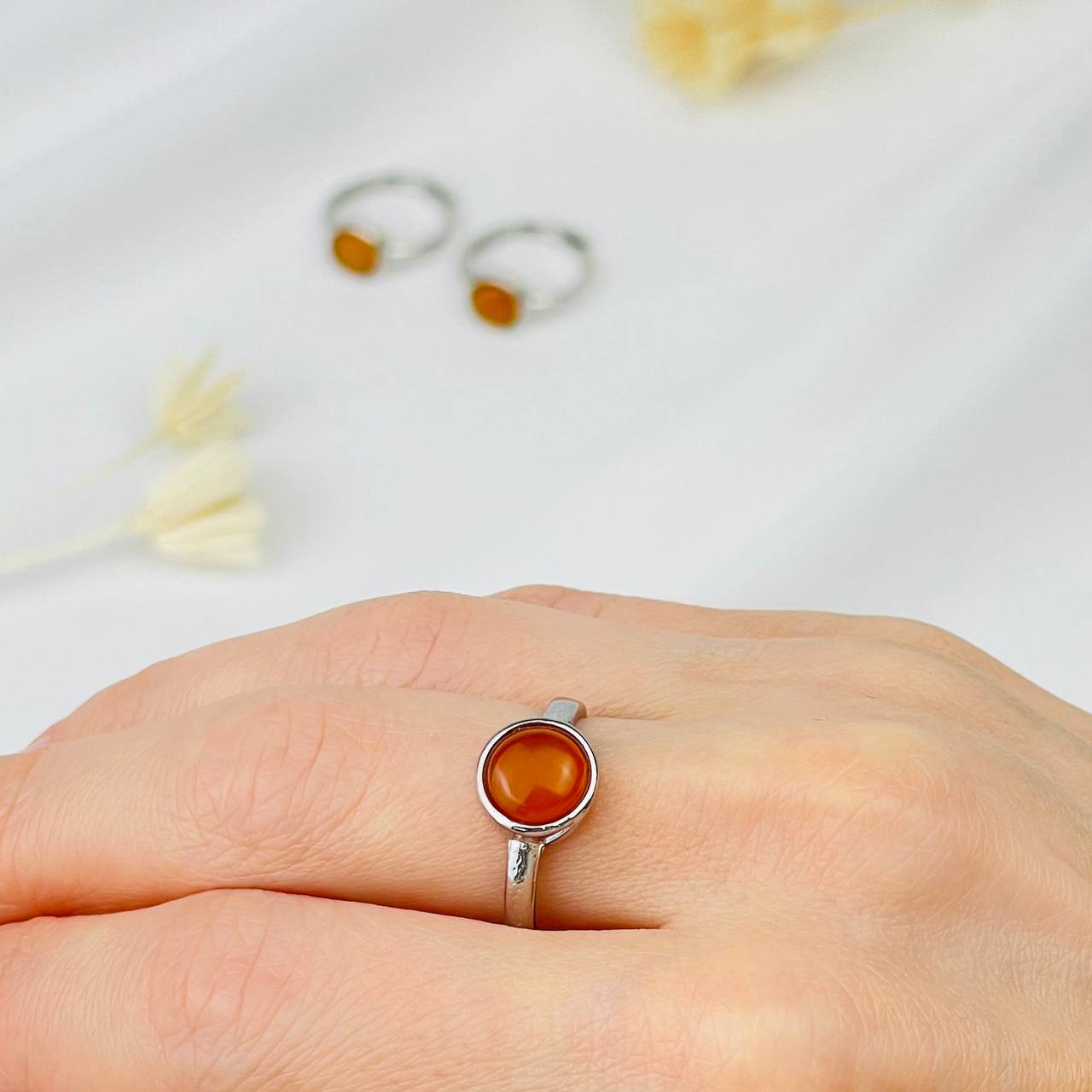 Радуга Самоцветов Кольцо регулируемое из Янтаря