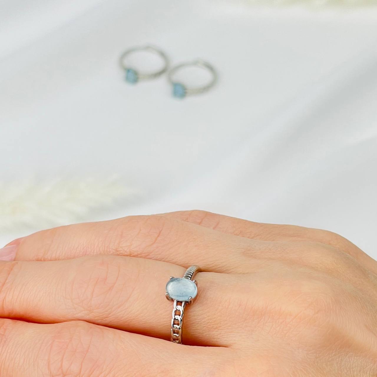 Радуга Самоцветов Кольцо регулируемое из Аквамарина