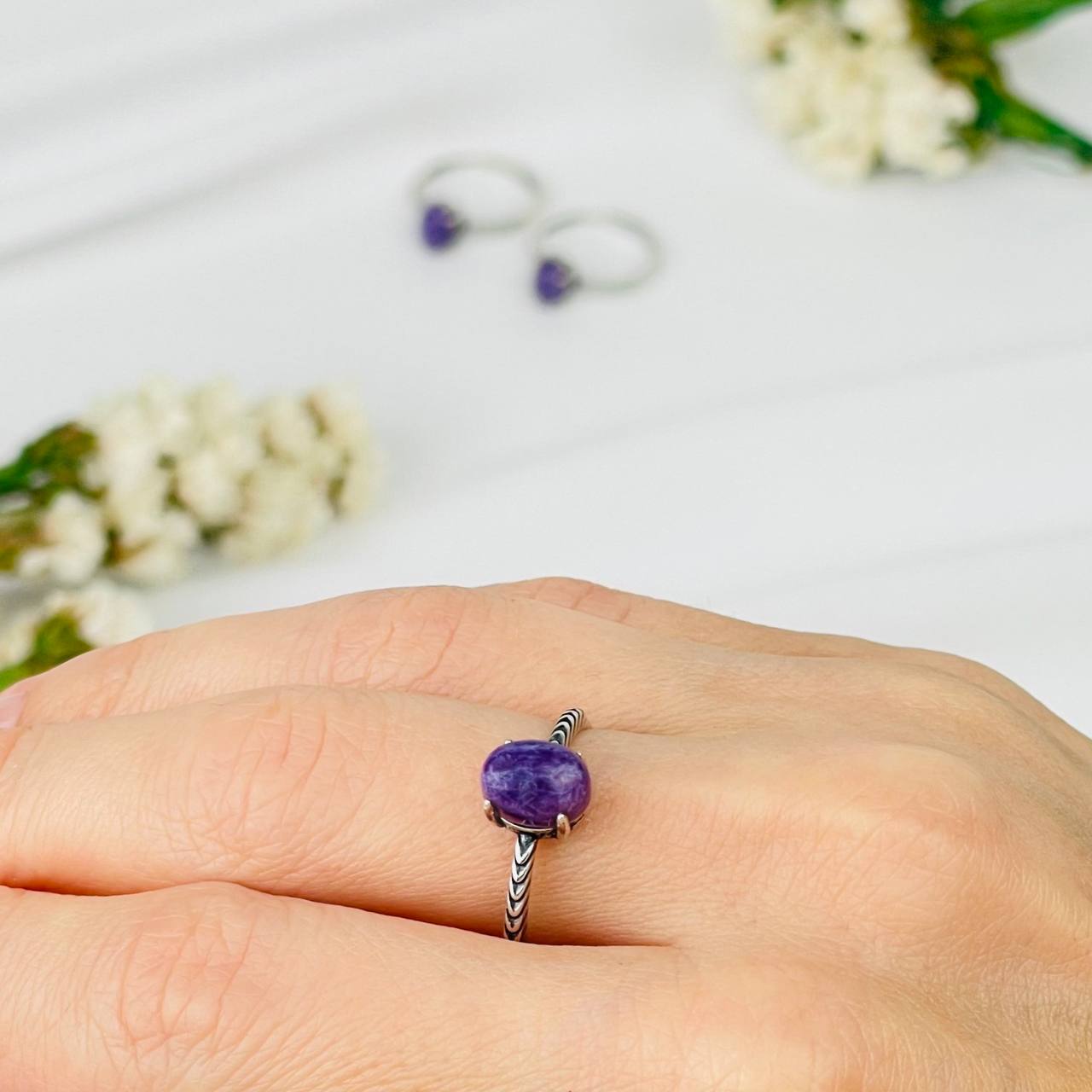 Радуга Самоцветов Кольцо регулируемое из Чароита