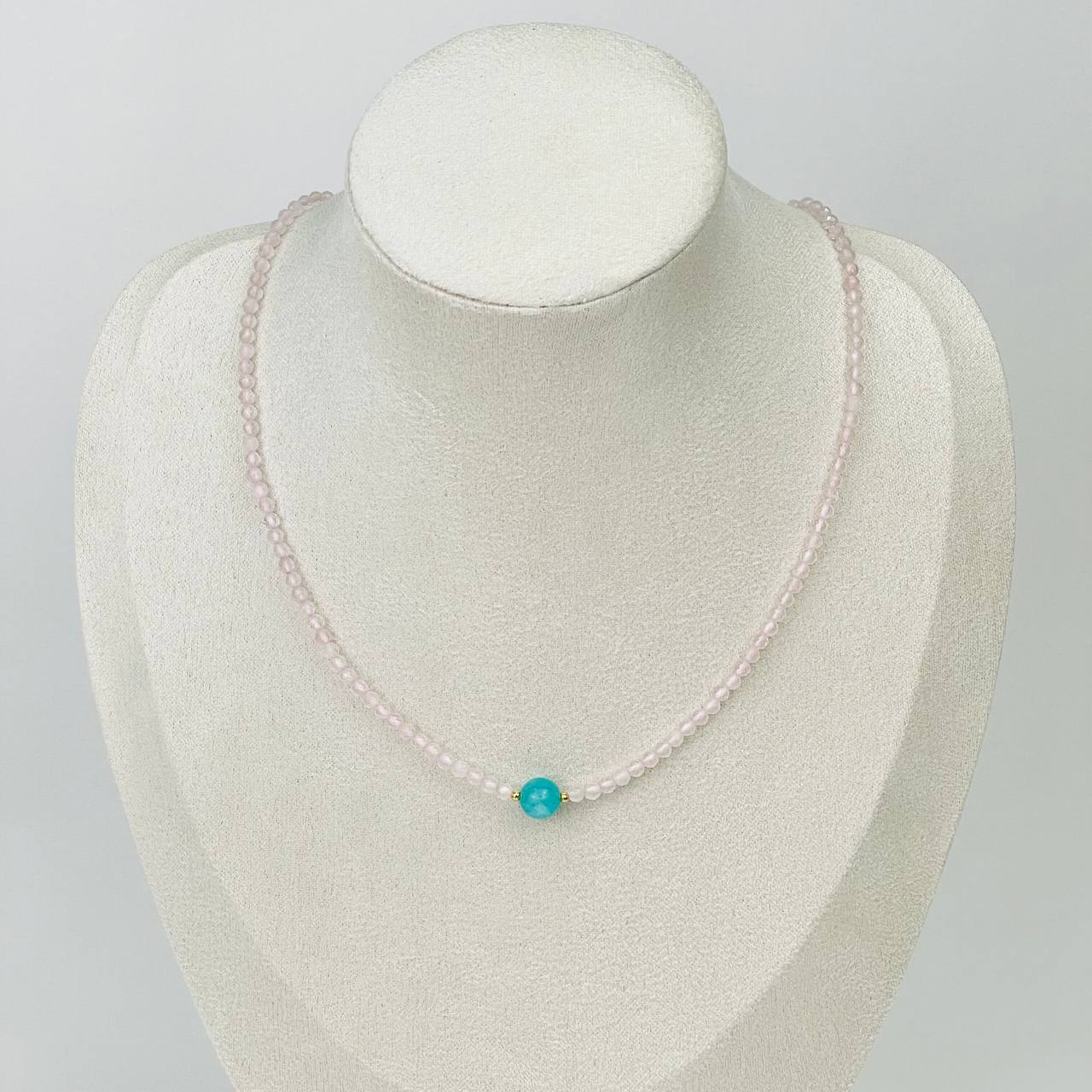 Радуга Самоцветов Колье из Розового кварца и Амазонита