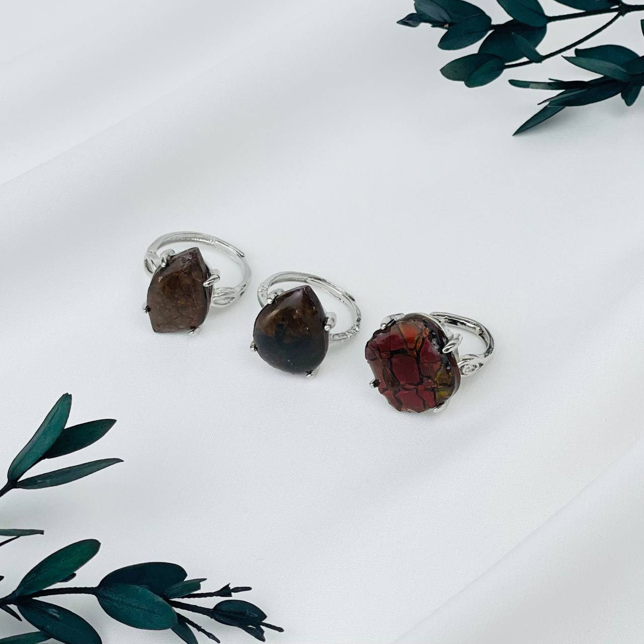 Радуга Самоцветов Кольцо регулируемое из Аммолита