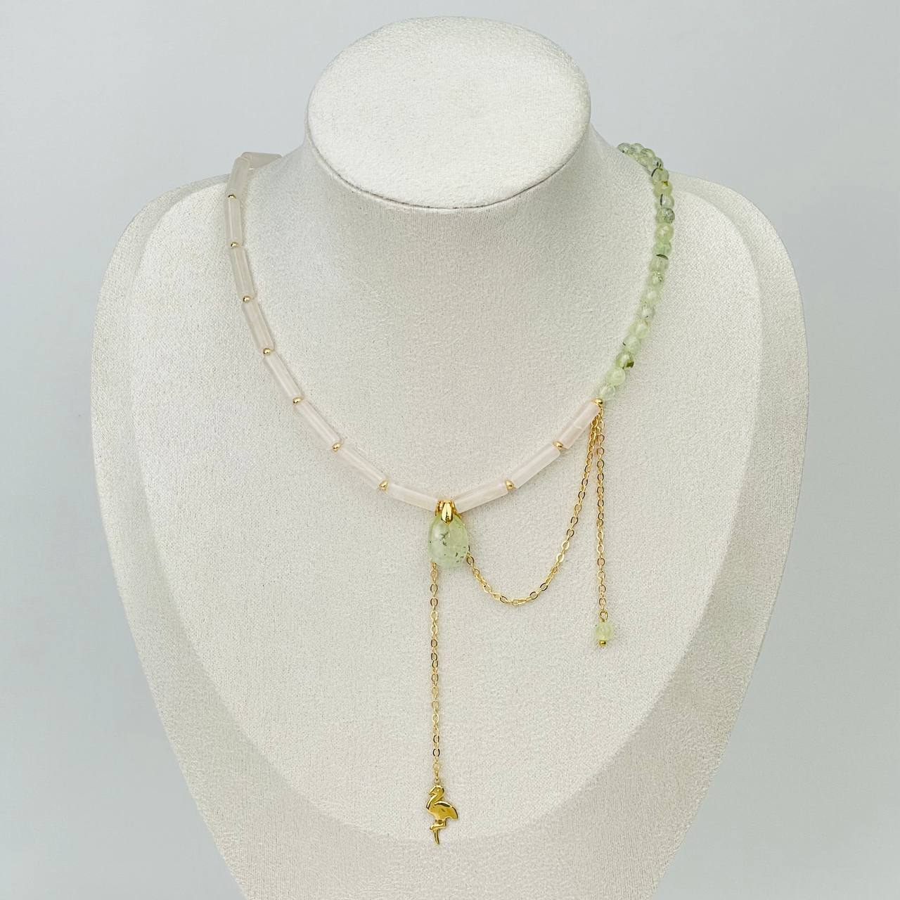 Радуга Самоцветов Колье из Розового кварца и Пренита