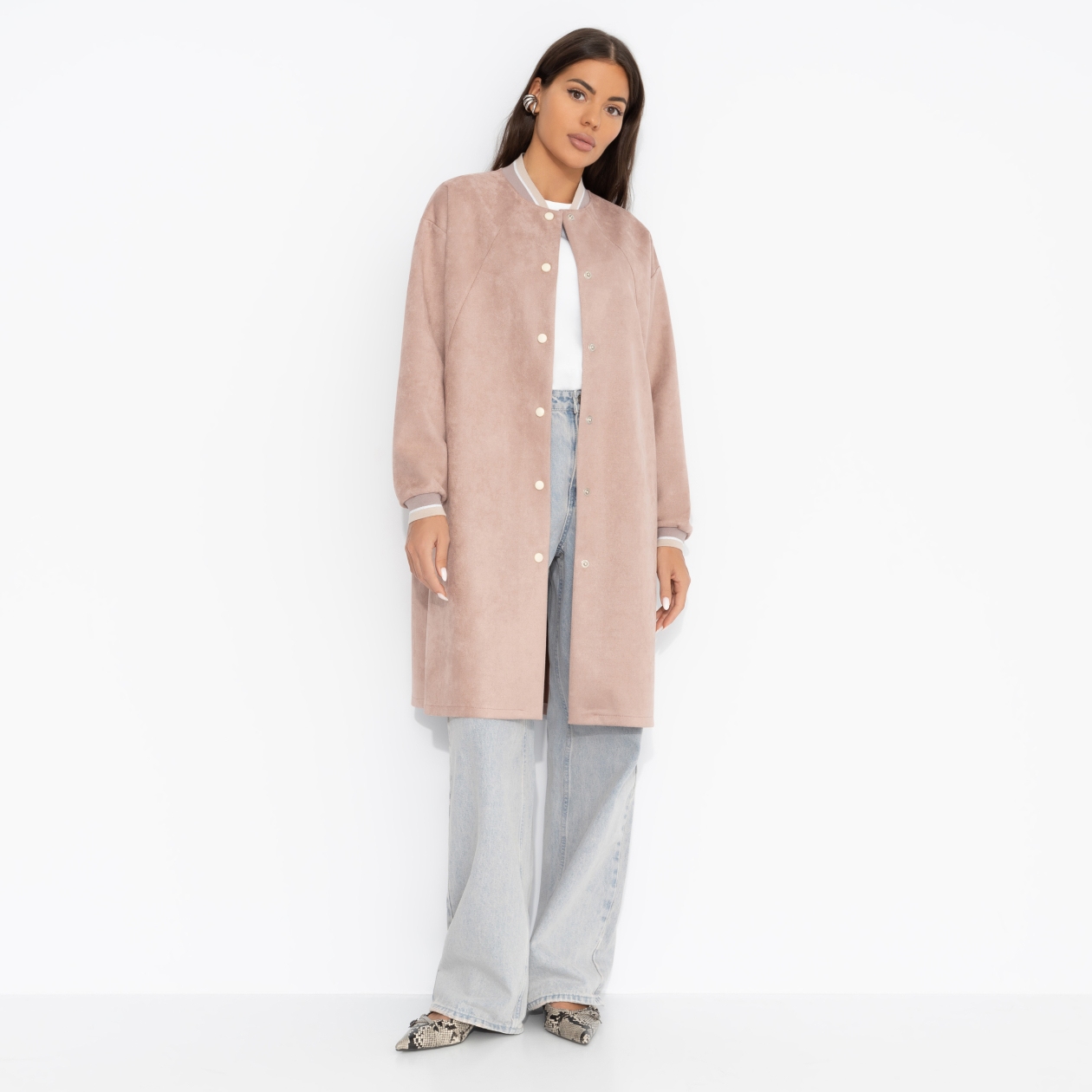 Пальто-бомбер из мягкой замши, В личном статусе (пыльная роза)