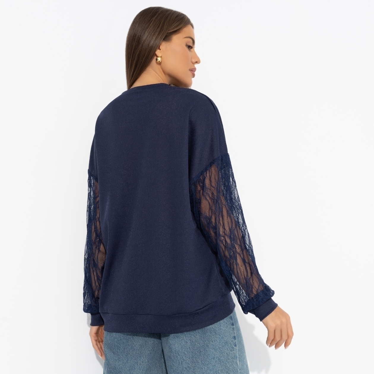 Свитшот с декоративными рукавами, Роскошь без пафоса (синий)