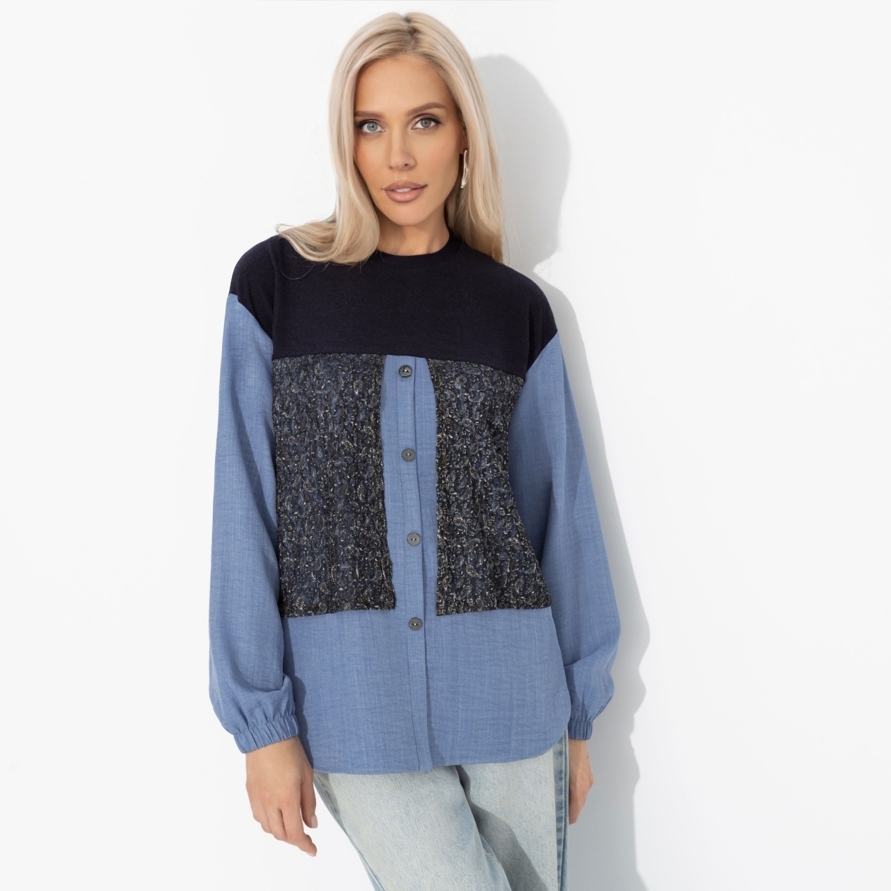 Свитшот комбинированный, Стиль по-взрослому (голубой)