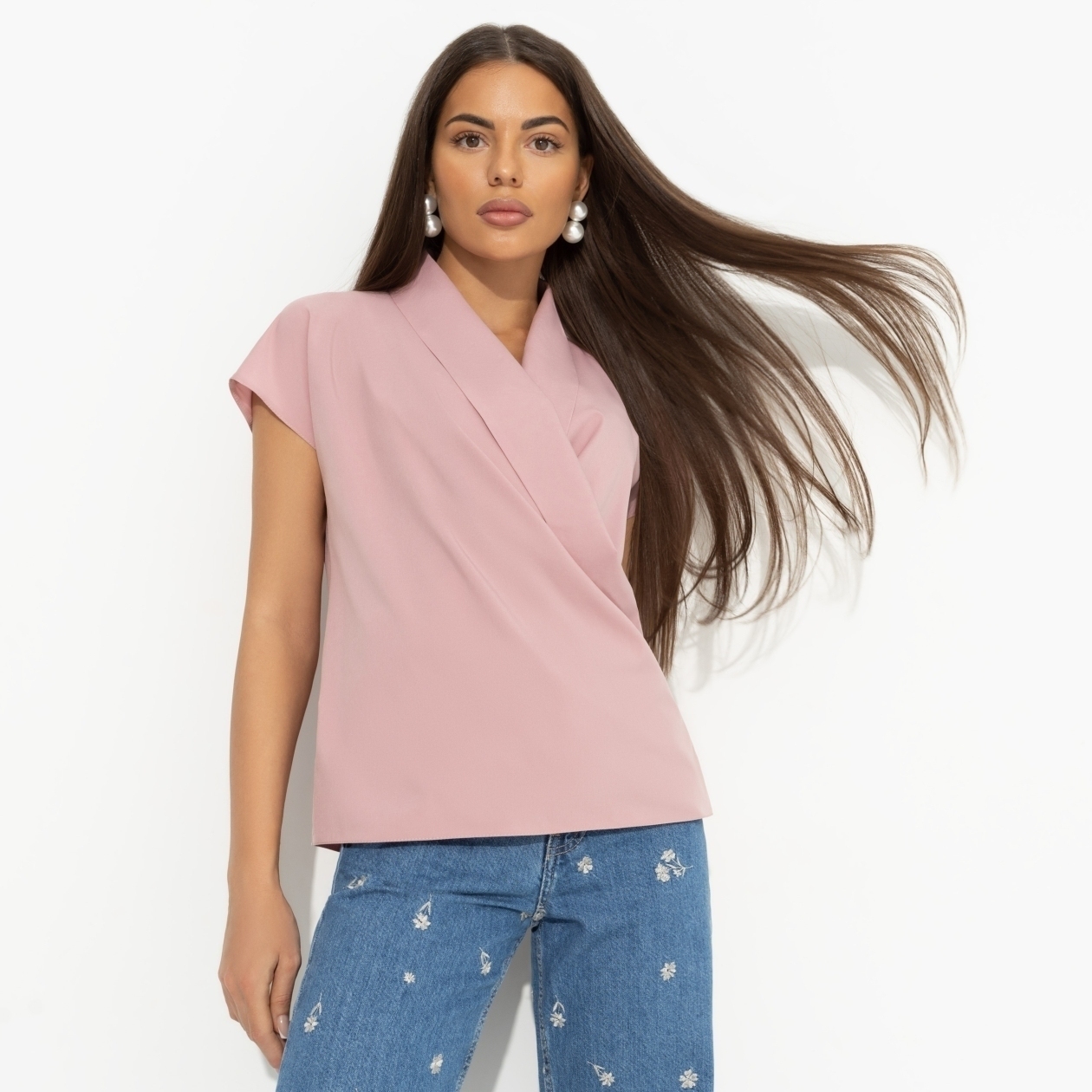 Блуза с драпировкой на запах, На пике изящества (розовая)