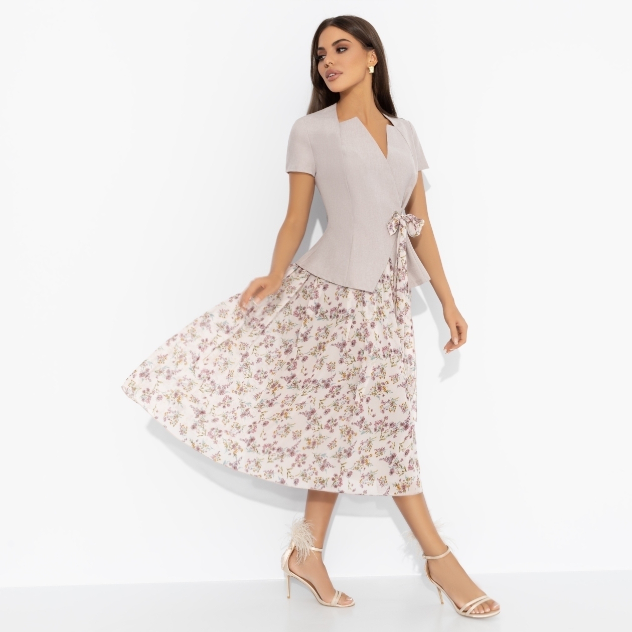 Костюм с юбкой нарядный, Актуально сегодня (2 в 1, бежевый)