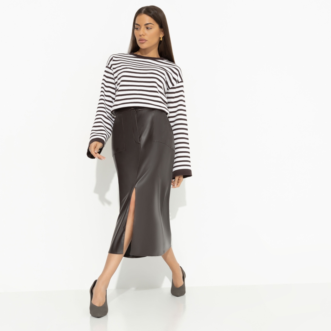 Юбка с разрезом, Откровенно шикарная (коричневый)