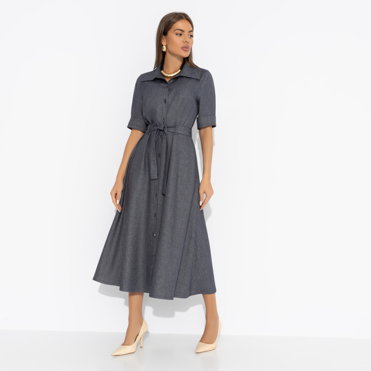 Платье приталенного силуэта, День обещает быть стильным (с поясом)