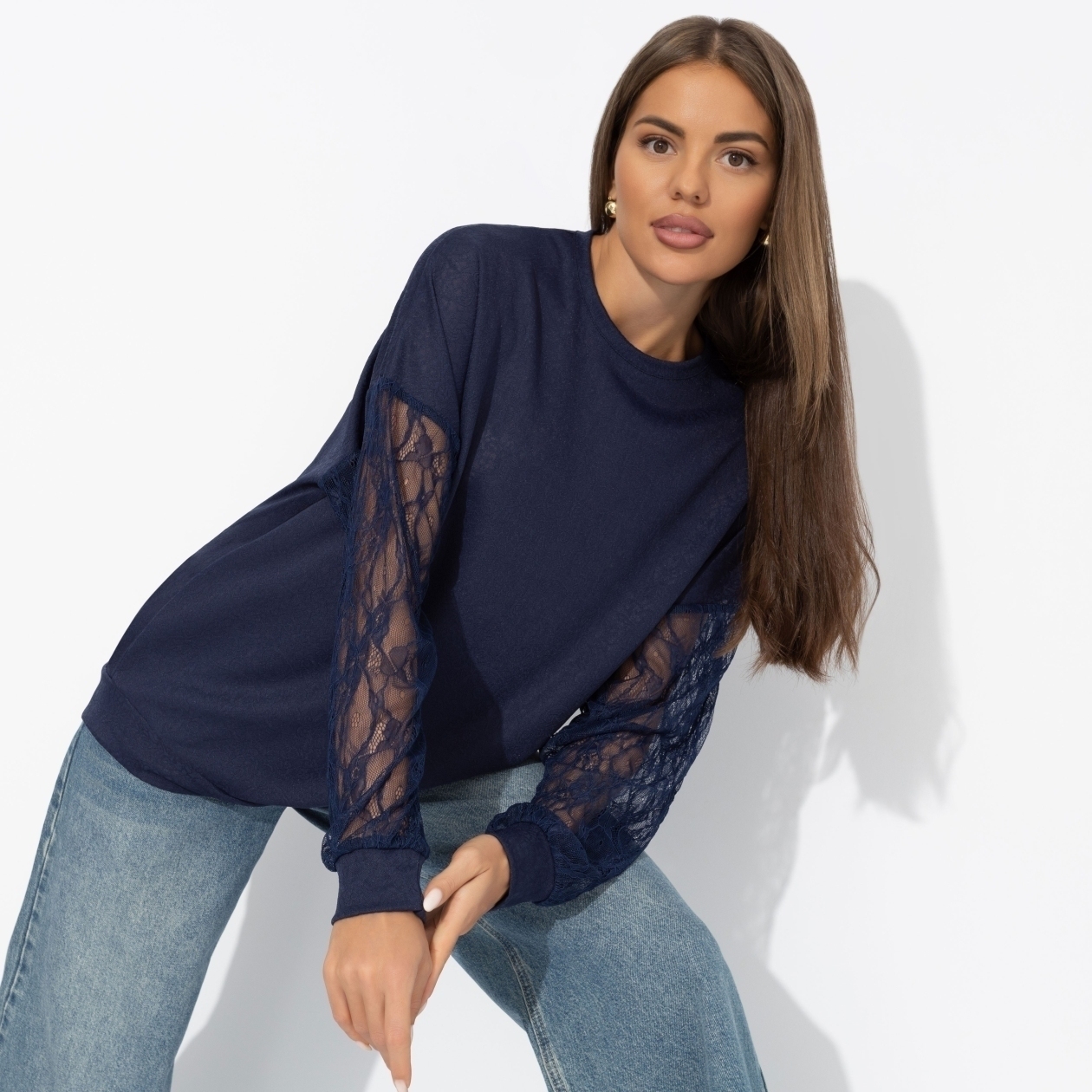 Свитшот с декоративными рукавами, Роскошь без пафоса (синий)