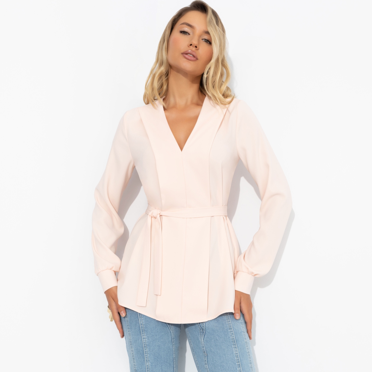 Блуза из плотного материала, Твой личный манифест (бледный персик, с поясом)