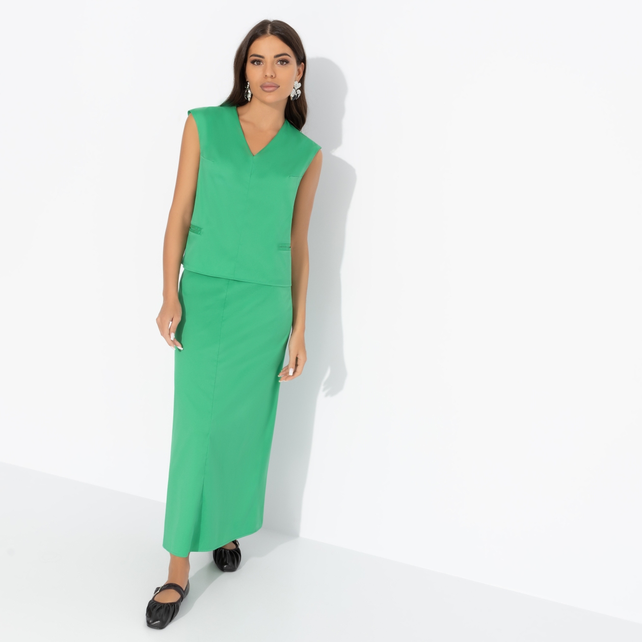 Ст.цена 2190р. Костюм с юбкой из лёгкой ткани, Подход со вкусом (green, 2 в 1) 00000011881 Зелёный