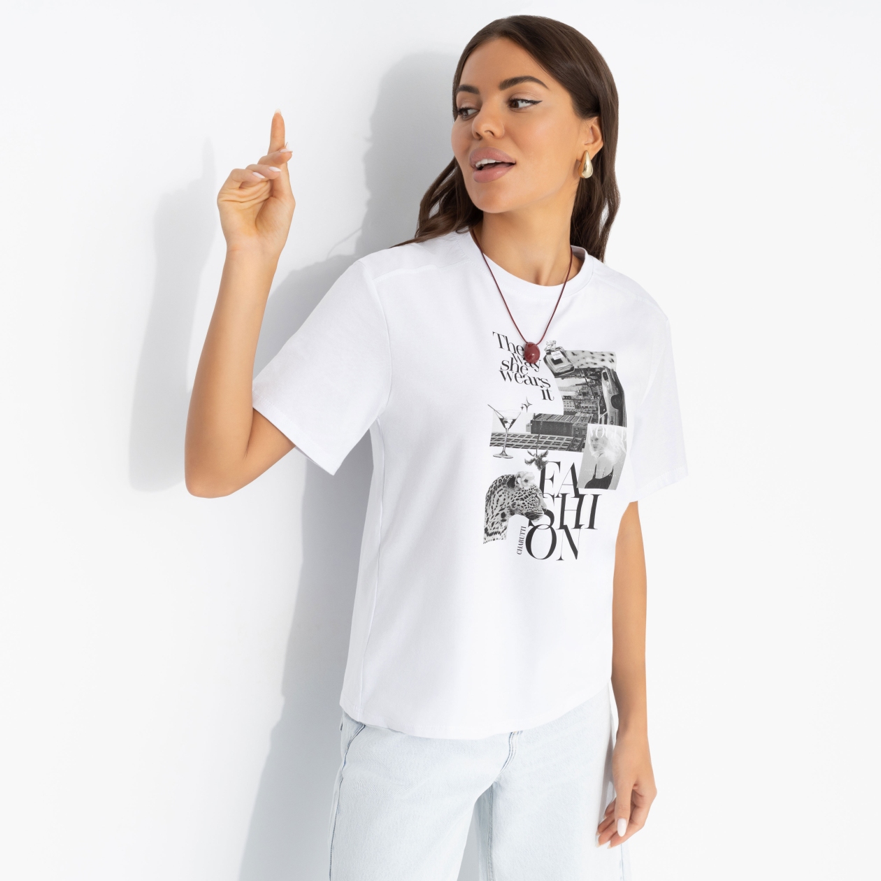 Ст.цена 1390р. Футболка из хлопка, Упражнение на стиль 00000011947 Белый