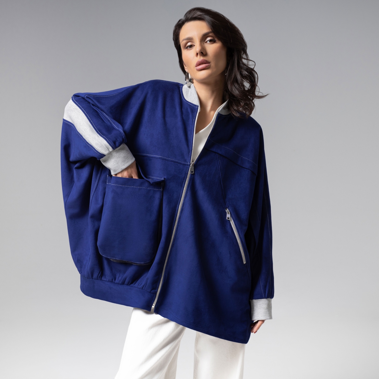 Бомбер из мягкой замши, Стильное вложение (oversize, S-M)