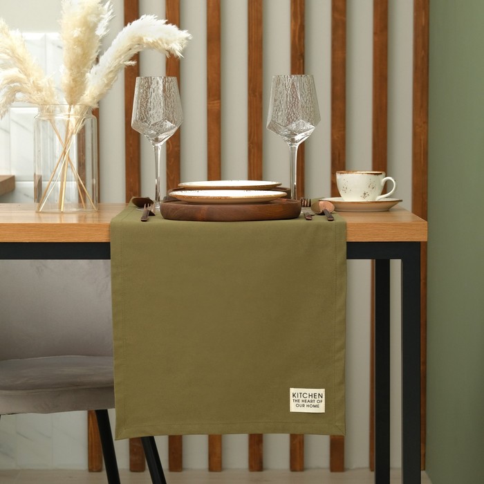 Дорожка на стол Этель Kitchen 40×150 см, зелёная, 100% хлопок, саржа 220 г/м²