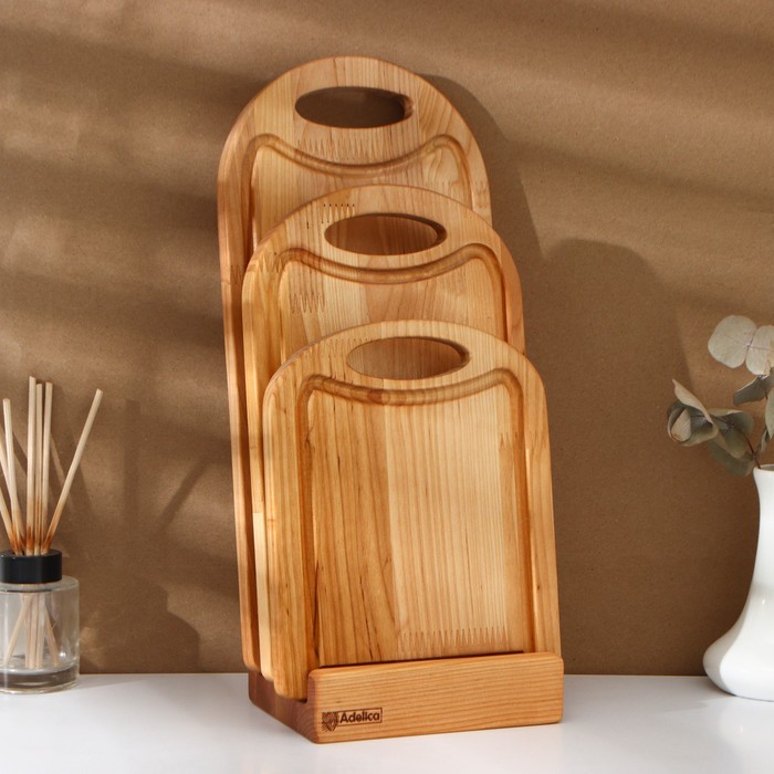 Набор деревянных разделочных досок на подставке Adelica, 3 шт: 38×18, 30×18, 22×18 см, берёза