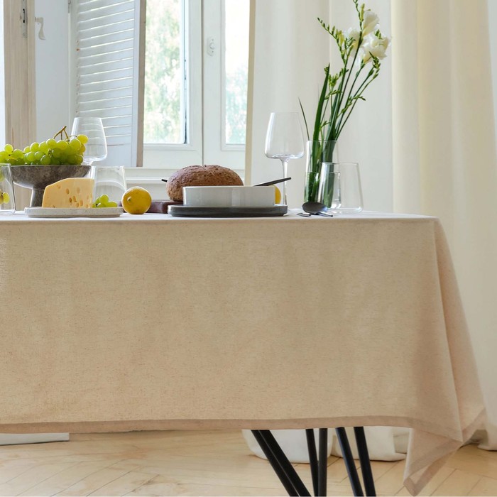Скатерть «Этель» ECO, цвет молочный, 110×136/+-6 см, 70% хлопок, 30% лён, 190 г/м²