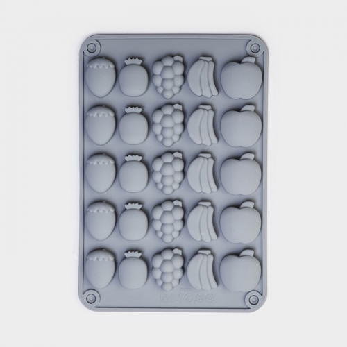 Форма для мармелада Доляна «Фрукты», силикон, 21,3×14,4×1,5 см, 25 ячеек (3×2 см), цвет серый