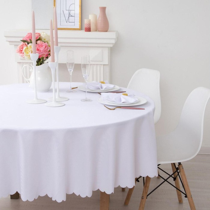 Скатерть однотонная, белая, d=200, 100% п/э