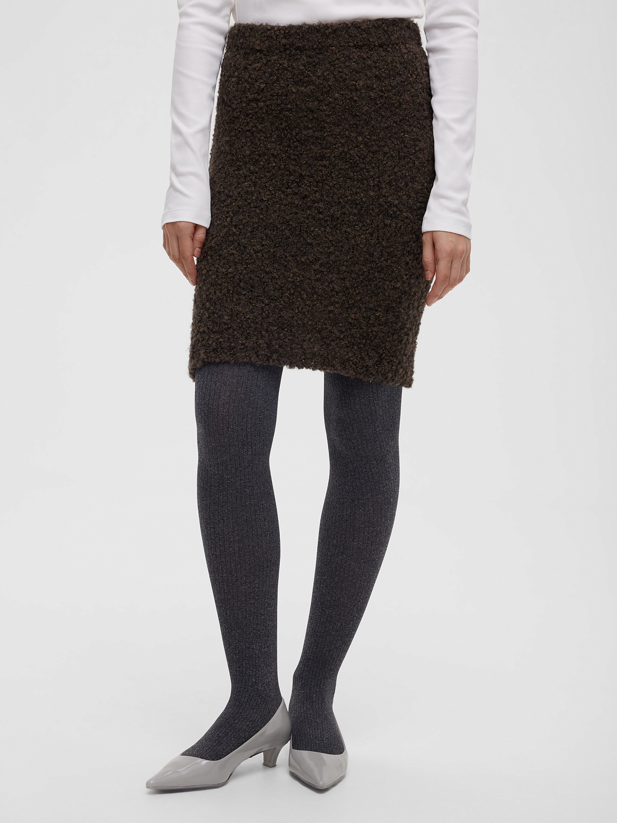 Юбка-мини букле из альпаки и шерсти, коричневый