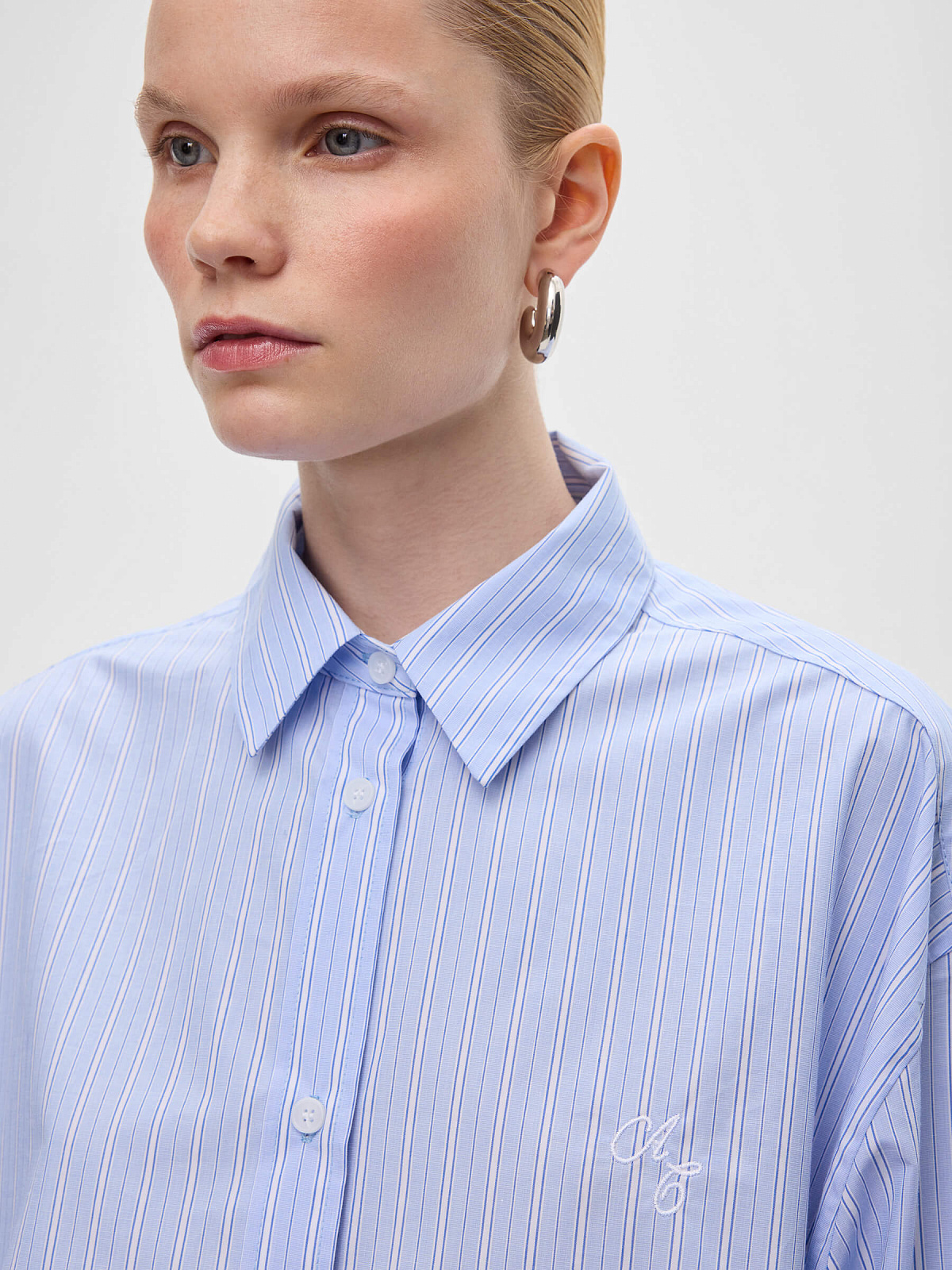 Рубашка свободного кроя в полоску 0103, светло-голубой