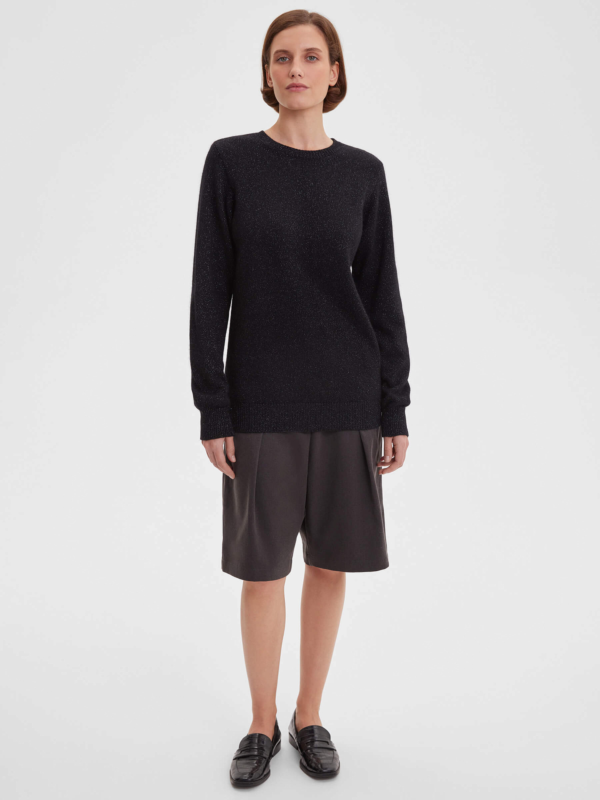 2954р3475рДжемпер удлиненный с ангорой с люрексом, черный