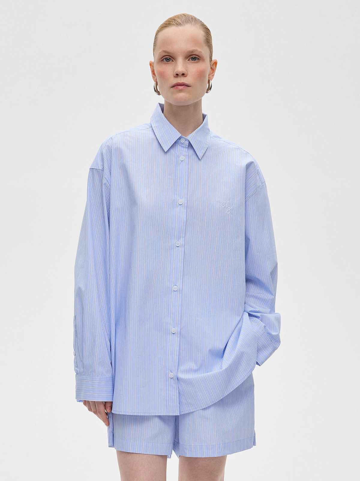Рубашка свободного кроя в полоску 0103, светло-голубой