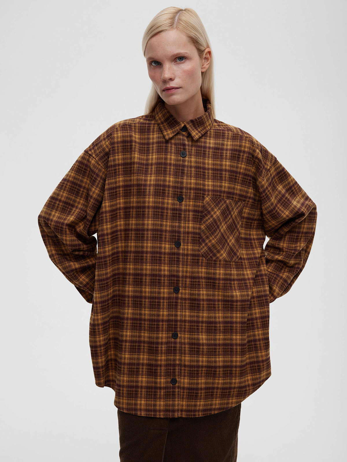 Рубашка в клетку 0164, желто-коричневый