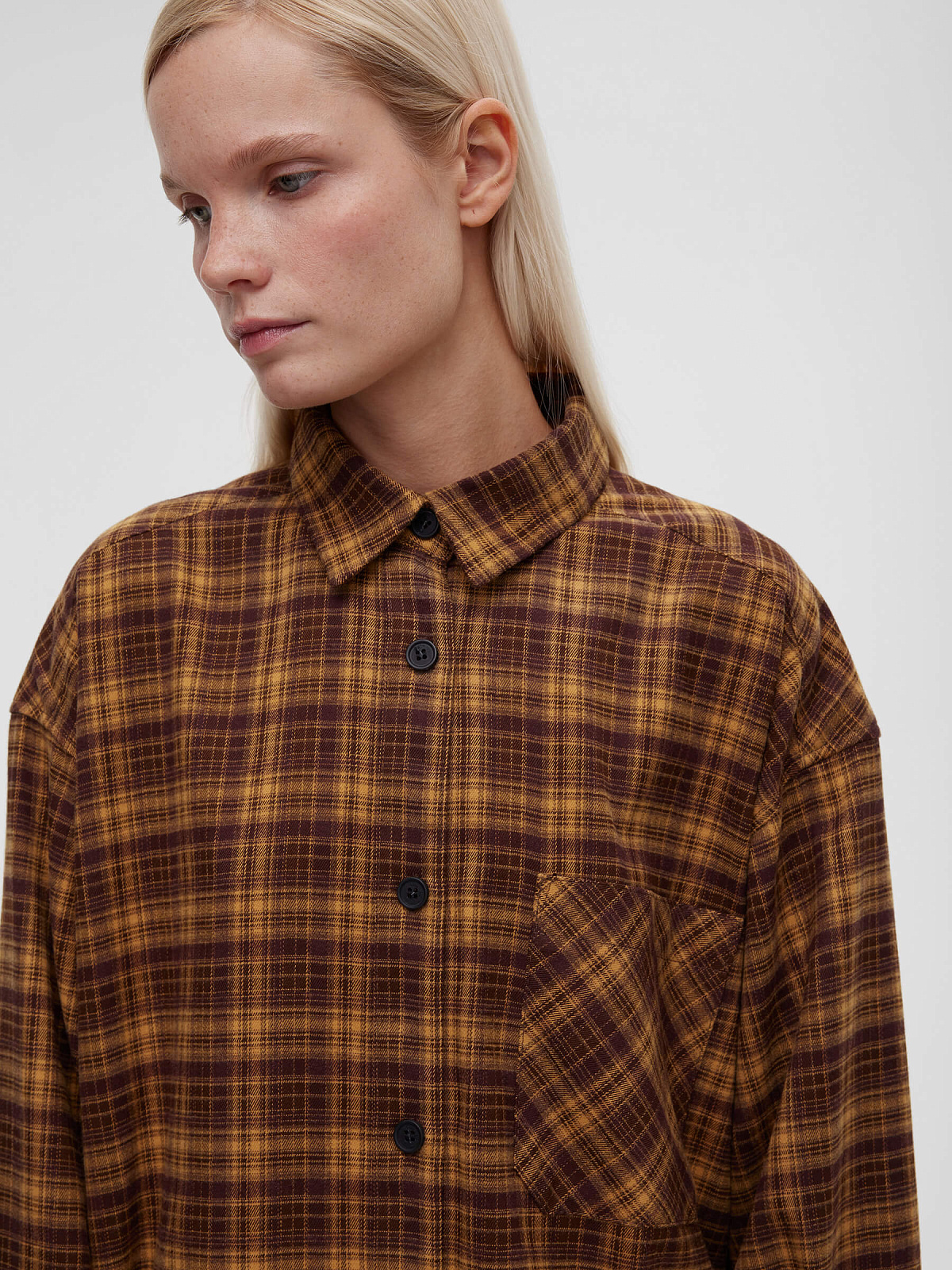 Рубашка в клетку 0164, желто-коричневый