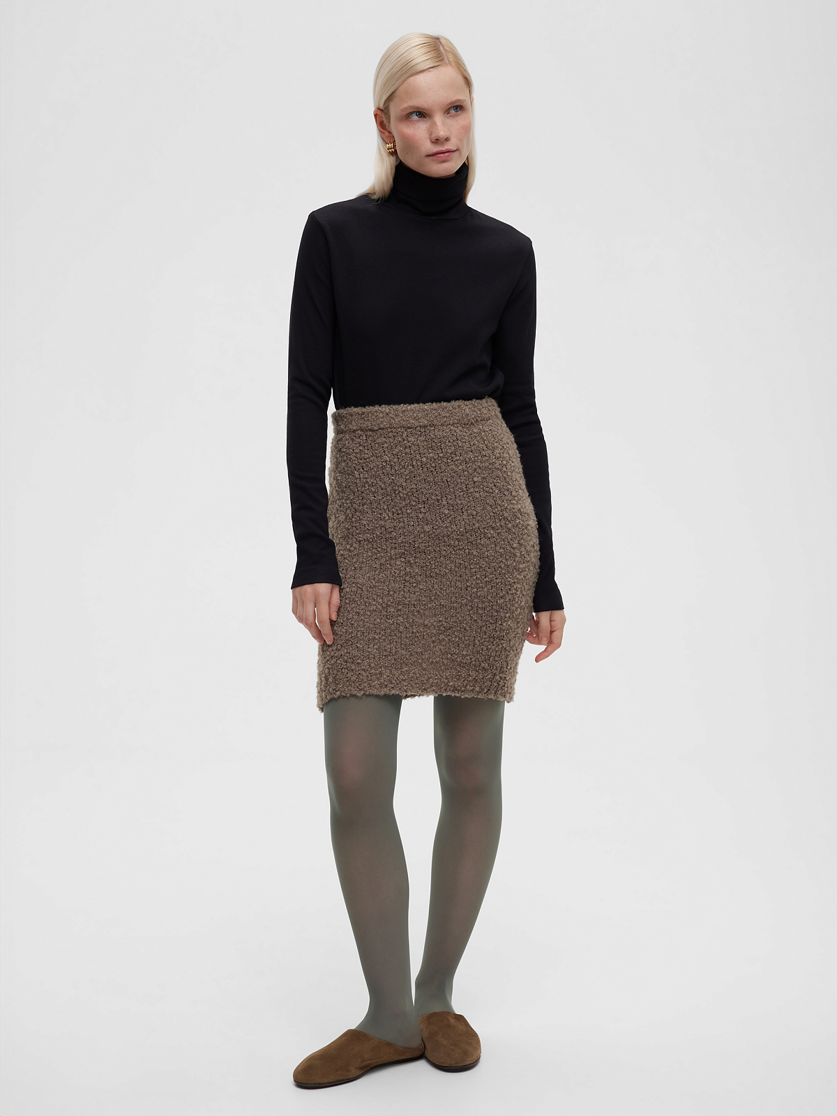 Юбка-мини букле из альпаки и шерсти, бежевый