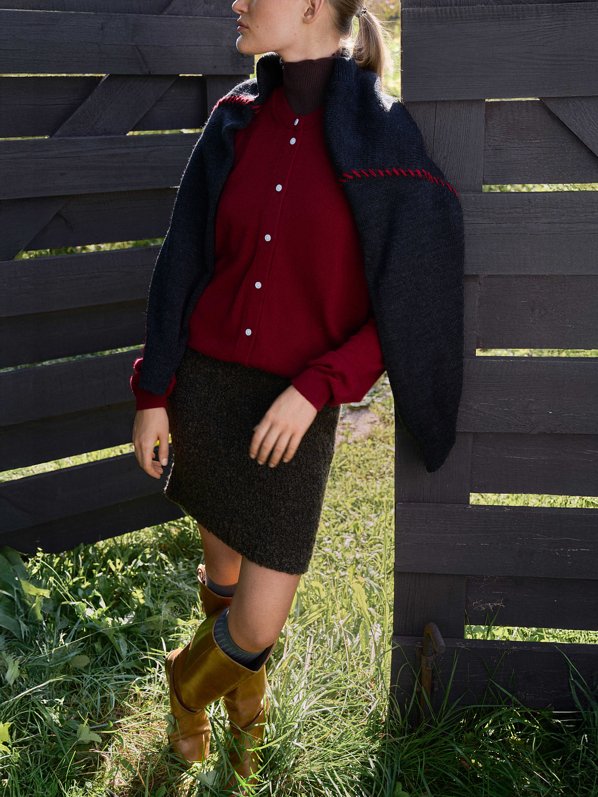 Юбка-мини букле из альпаки и шерсти, серый