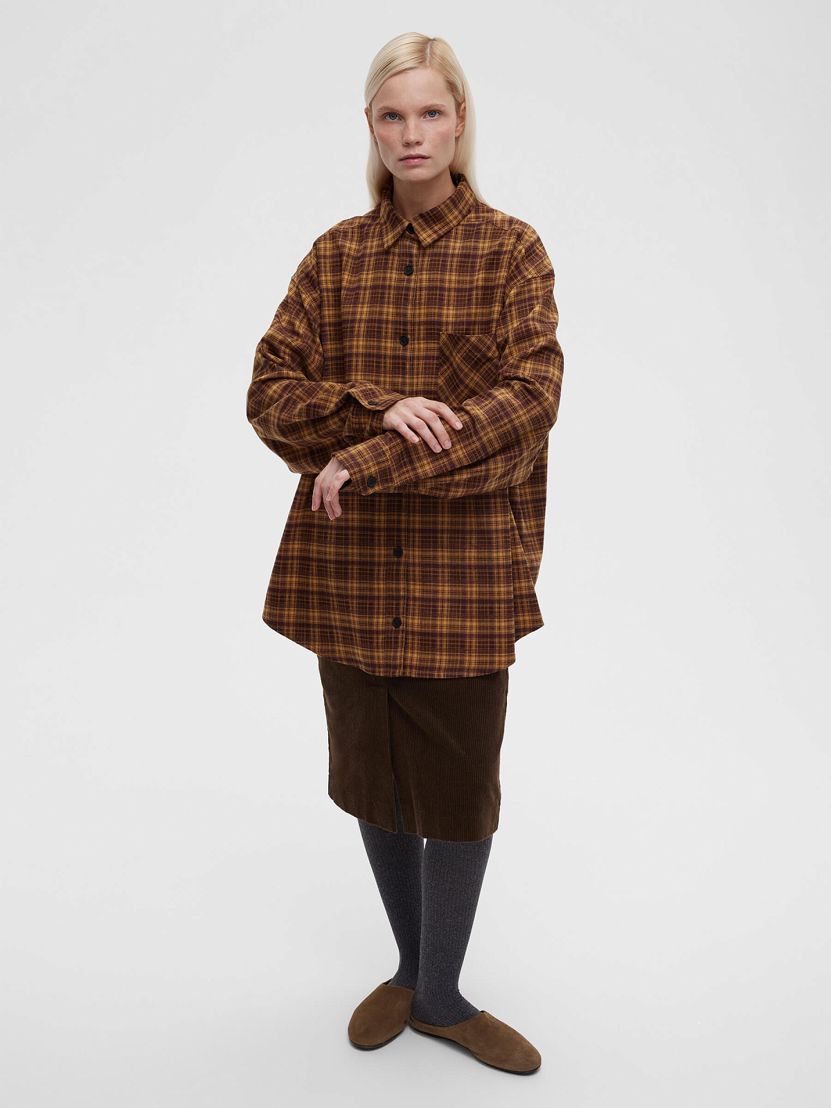 Рубашка в клетку 0164, желто-коричневый