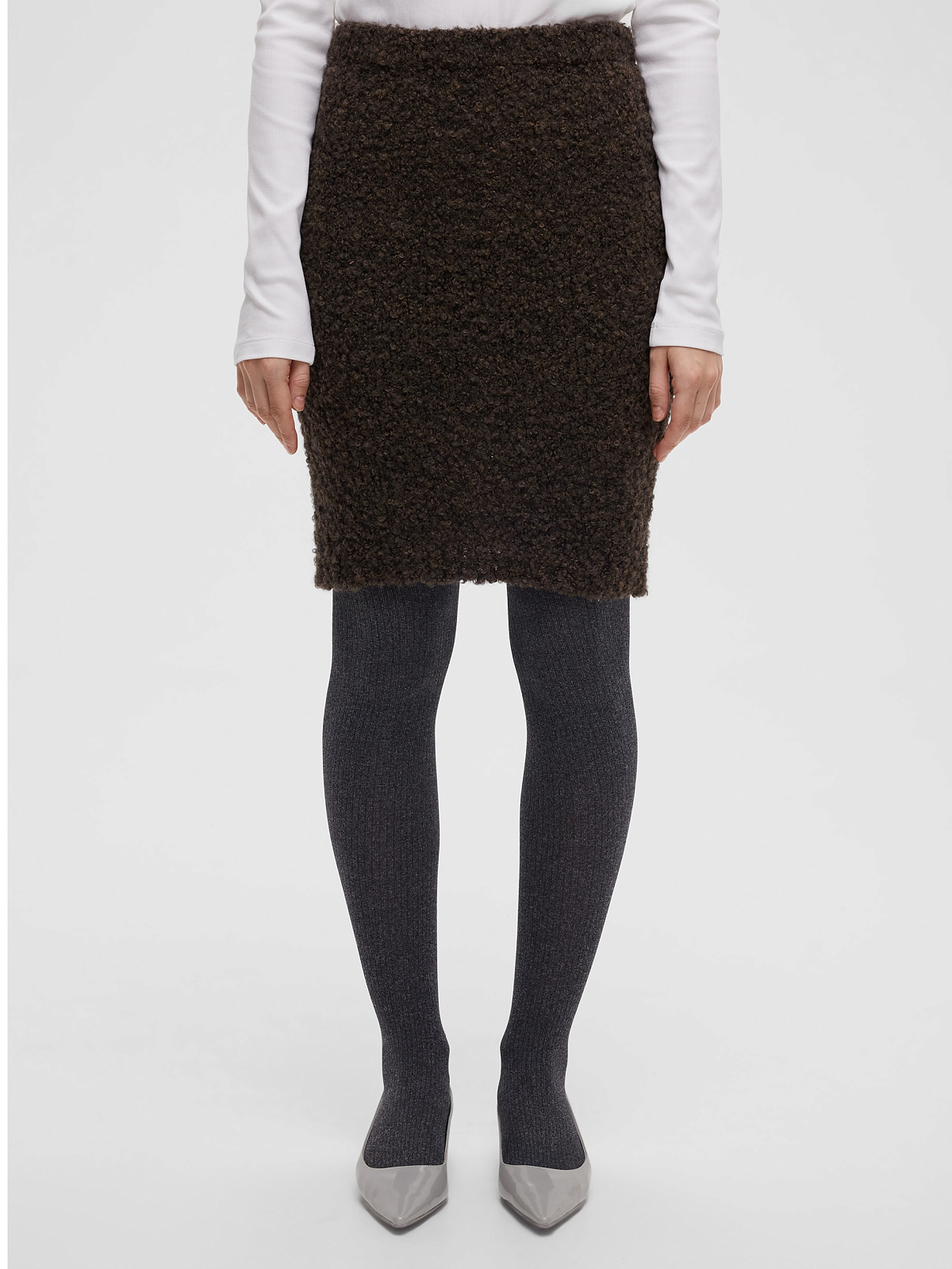 Юбка-мини букле из альпаки и шерсти, коричневый