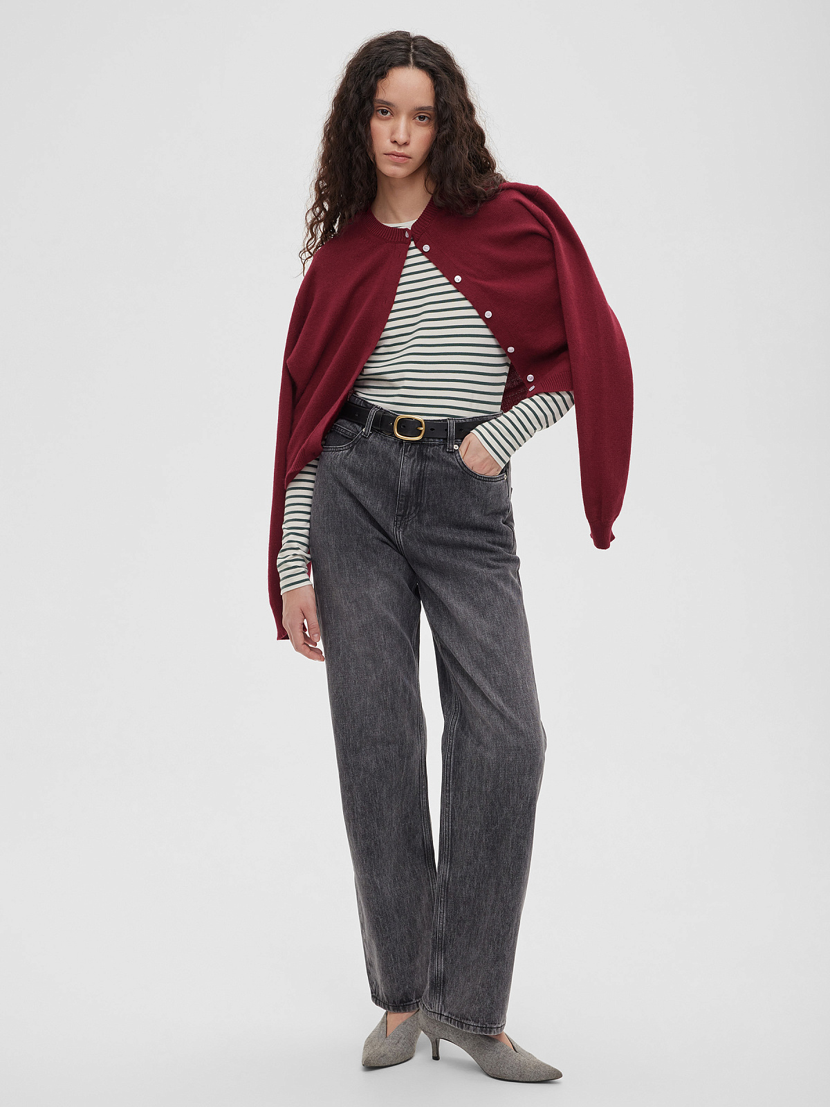 Лонгслив в полоску 0176, молочный-хаки