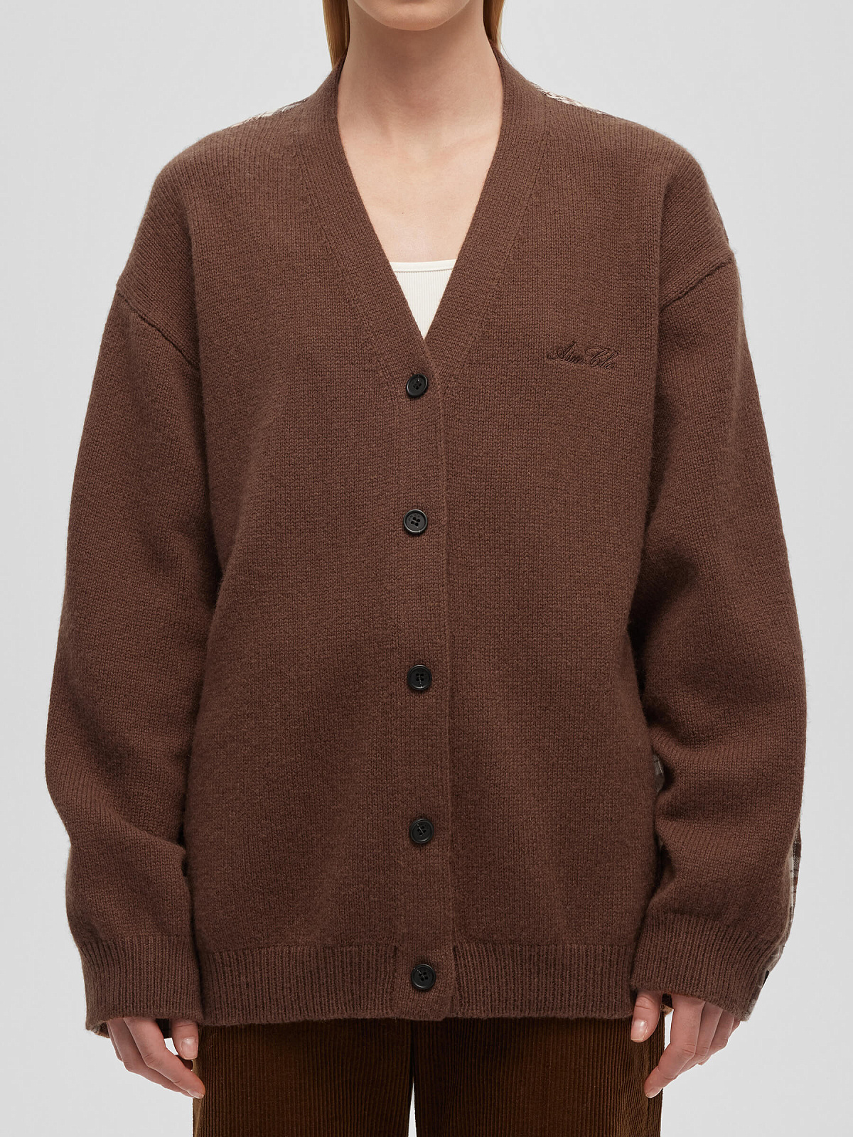 Кардиган комбинированный с шерстью и хлопком, коричневый