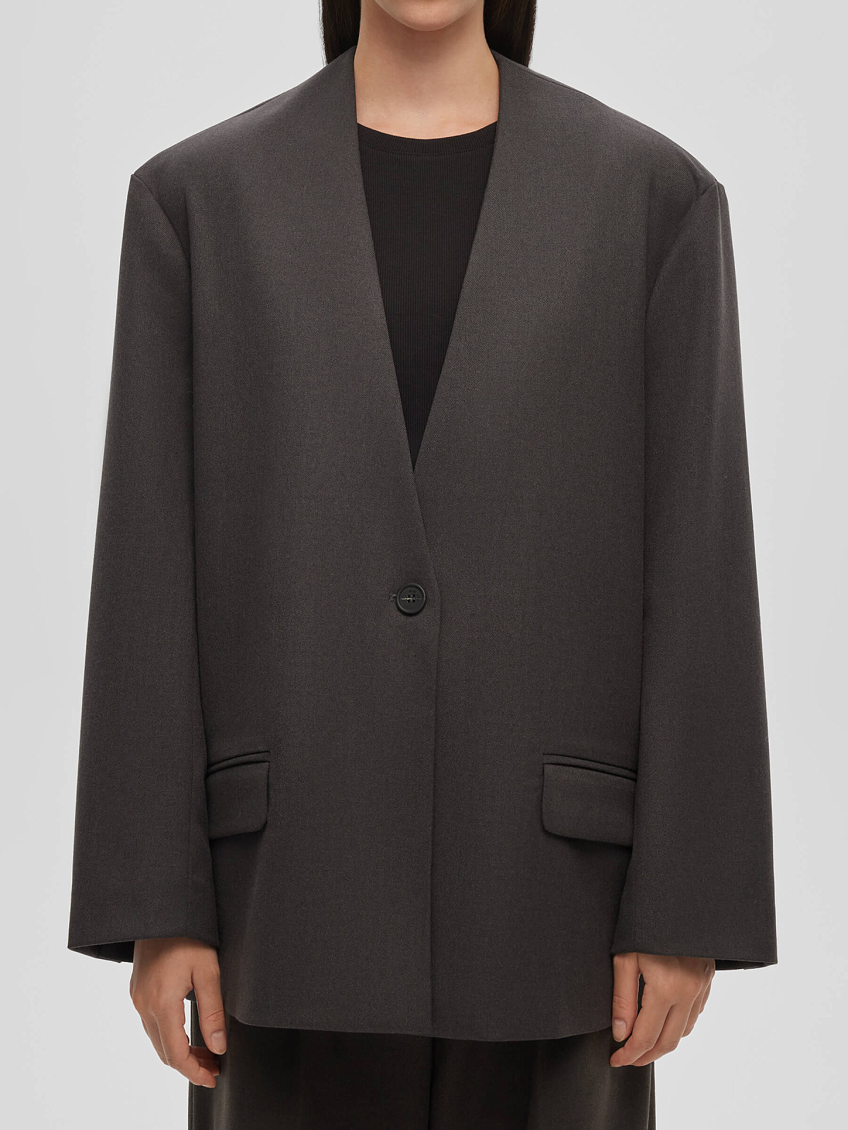 6371р7495рЖакет однобортный без лацканов 0212, графитовый