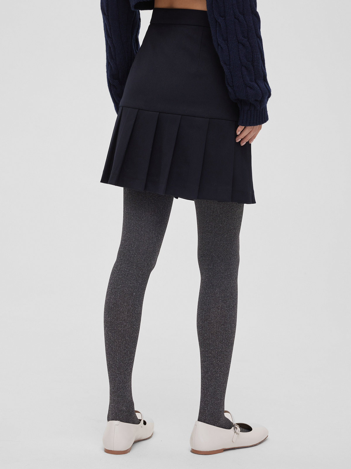 Юбка-мини со складками, тёмно-синий