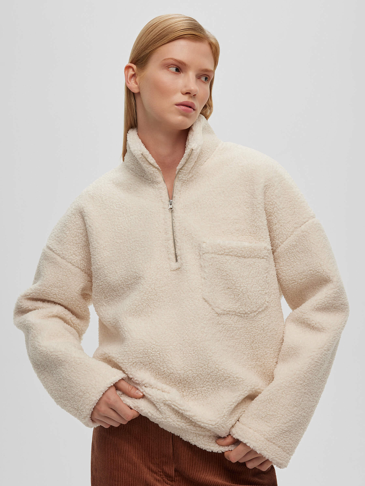 Толстовка флисовая с замком 0210, молочный