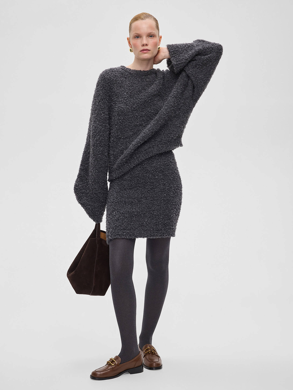 Юбка-мини букле из альпаки и шерсти, серый