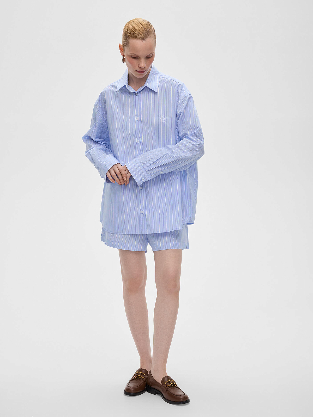 Рубашка свободного кроя в полоску 0103, светло-голубой