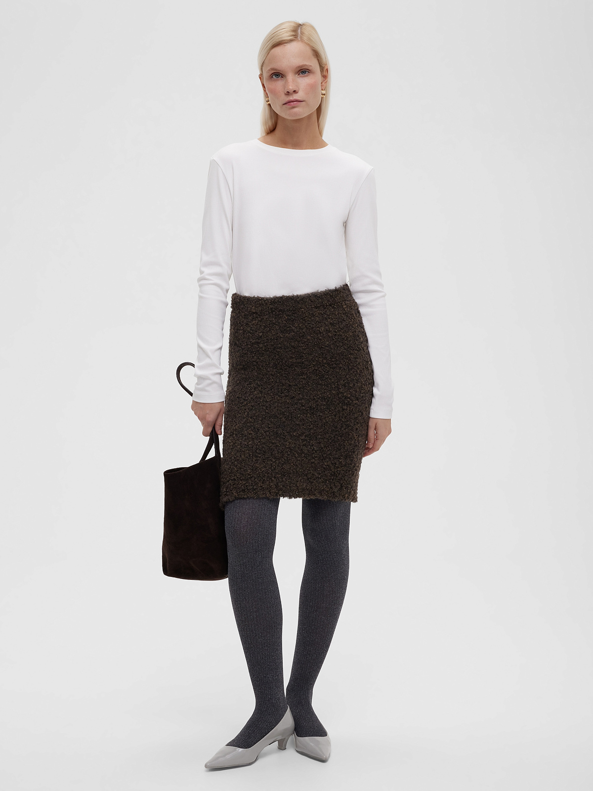 Юбка-мини букле из альпаки и шерсти, коричневый