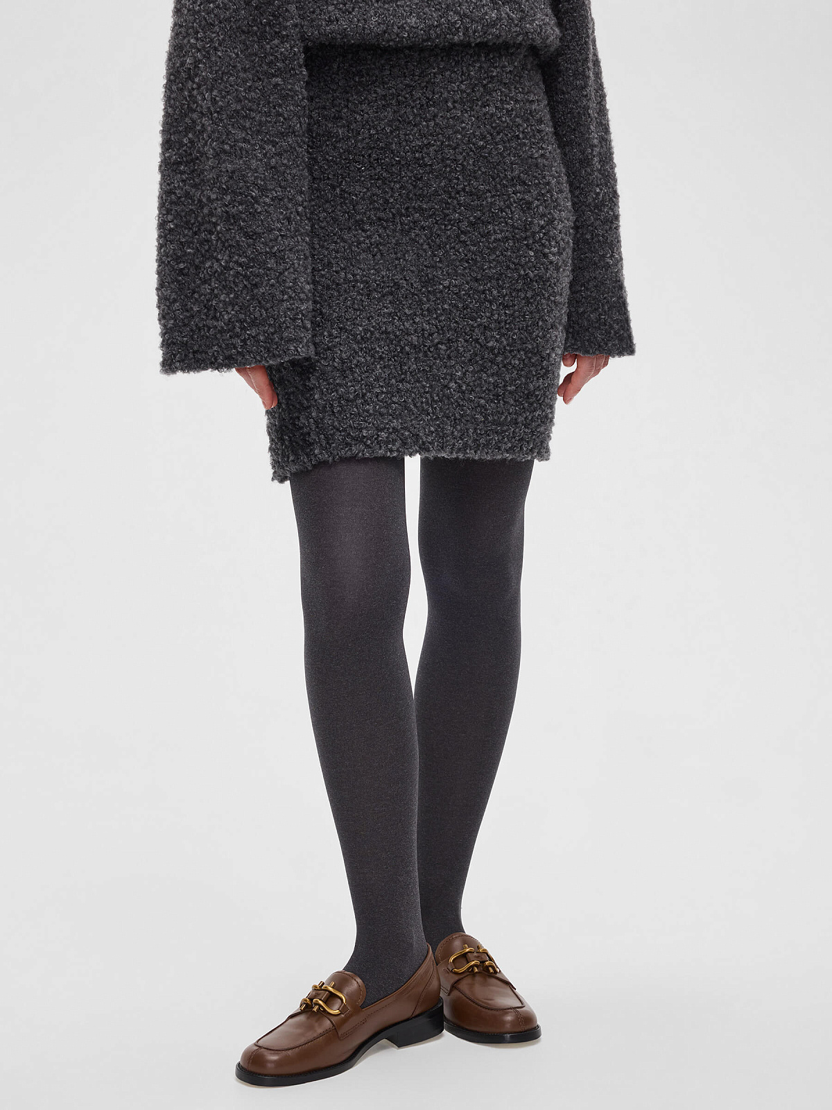 Юбка-мини букле из альпаки и шерсти, серый