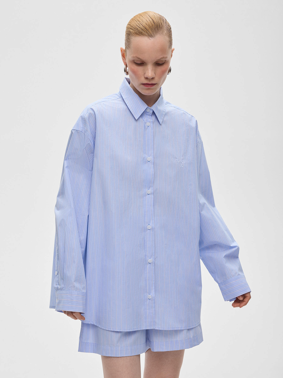 Рубашка свободного кроя в полоску 0103, светло-голубой
