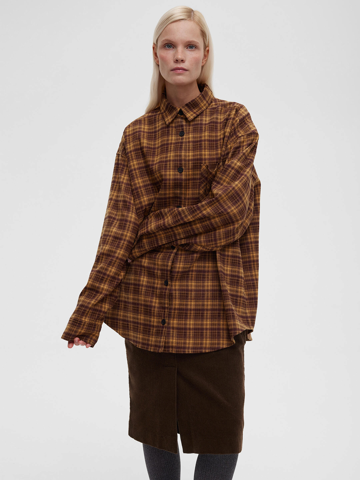 Рубашка в клетку 0164, желто-коричневый