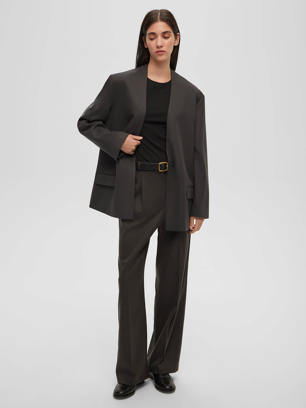 6371р7495рЖакет однобортный без лацканов 0212, графитовый