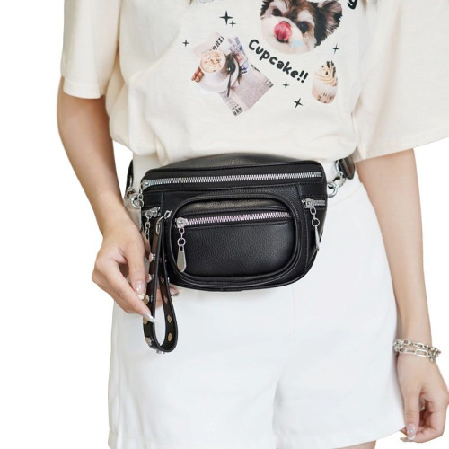 Поясная кожаная сумка 1535 GREY