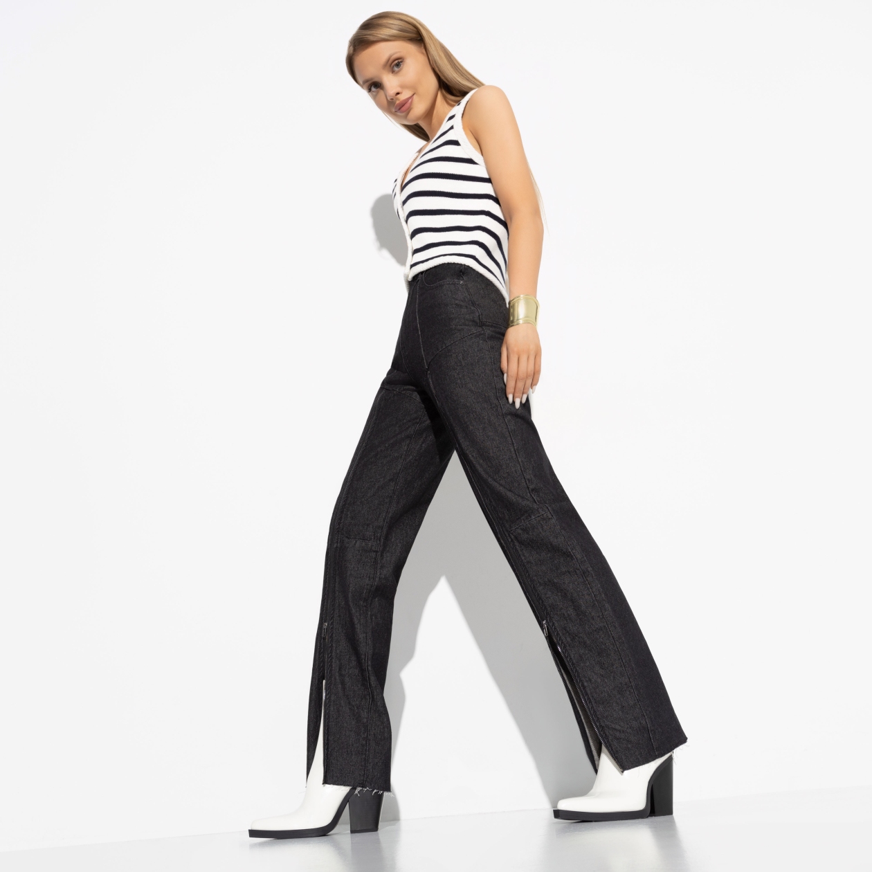 Ст.цена 2990р. Джинсы с молнией по всей штанине, Bergamo (dark grey)